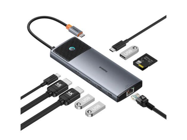 Baseus Metal Gleam II 10-in-1 USB HUB شاشة مزدوجة - أسود كوني