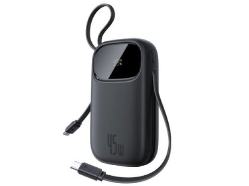 Baseus EnerFill FC31 Qpow3 بنك الطاقة للعرض الرقمي مع كابلين USB-C مدمجين 10000 مللي أمبير في الساعة 45 واط - أسود كوني