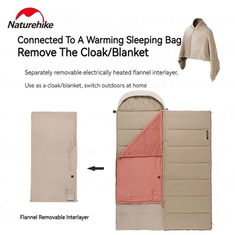 Naturehike RiXuan Envelope Hooded (USB-Heating) Cotton Sleeping Bag - Brown BE400 Right Zipper (220*80) gallery image