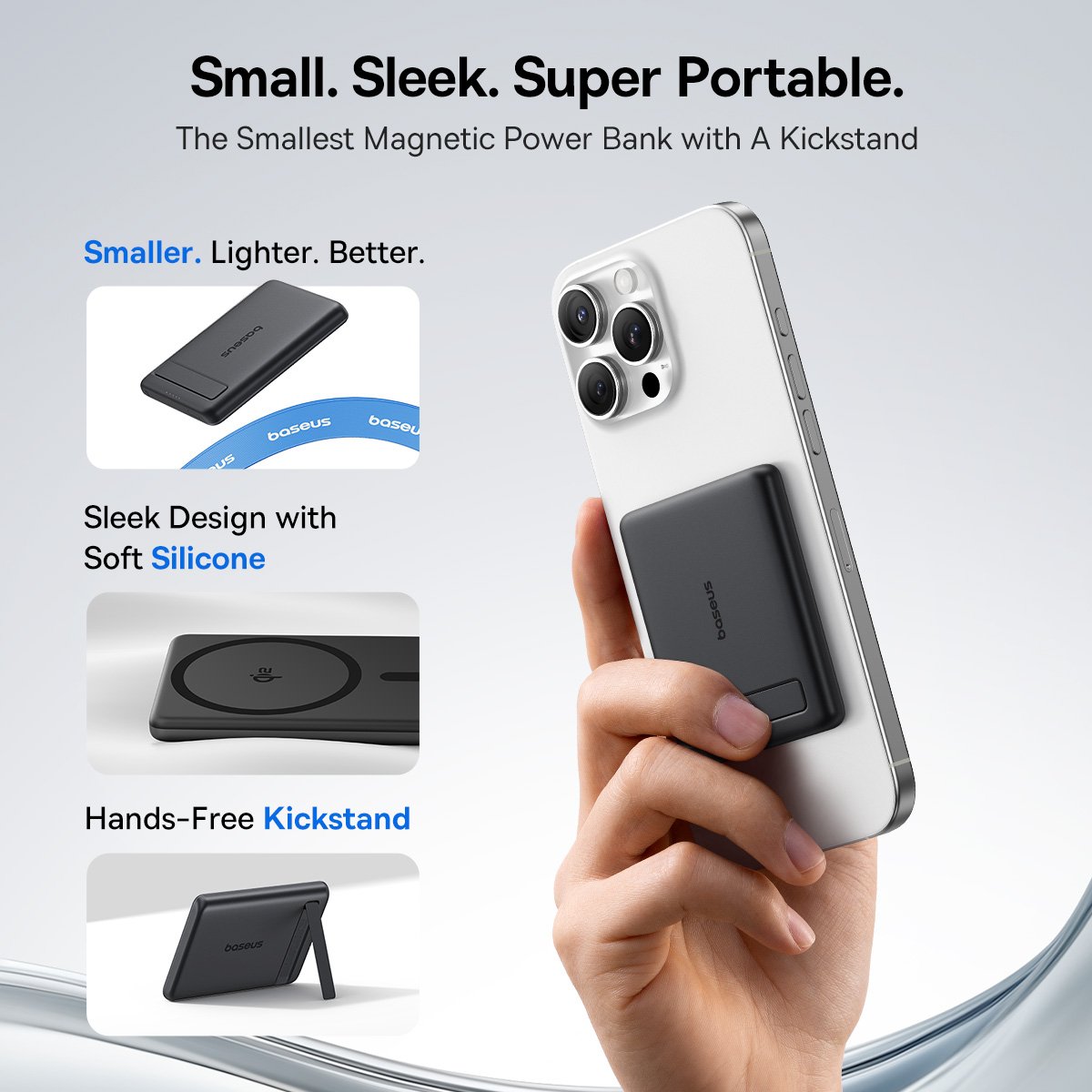 Baseus PicoGo AM31 Qi2 Ultra-Mini Magnetic Power Bank with Kickstand 5000mAh 20W - Cosmic Black gallery image