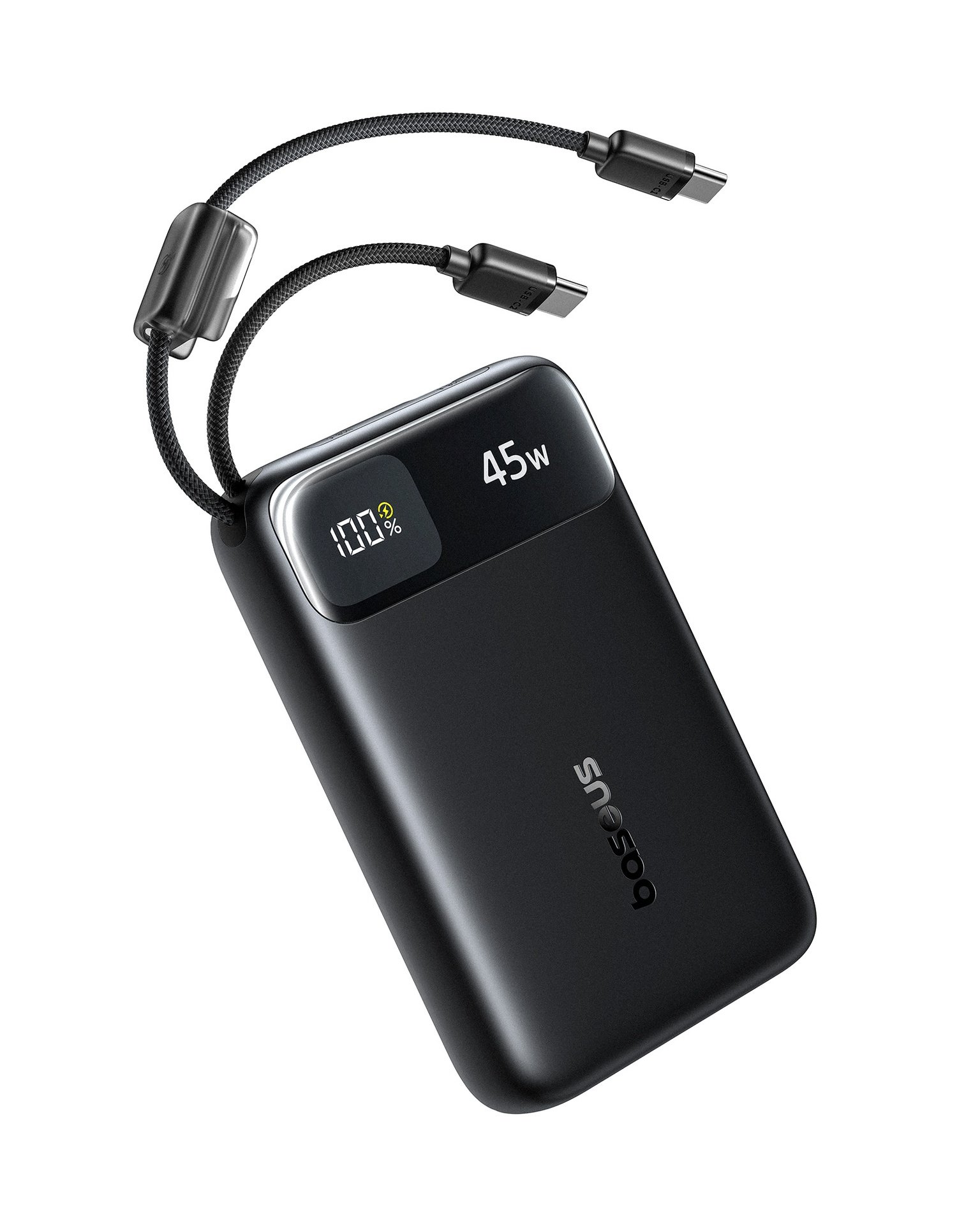 بنك الطاقة الرقمي Baseus EnerFill FC11 مع كابلات USB-C مدمجة مزدوجة 20000 مللي أمبير في الساعة 45 واط - أسود كوني gallery image