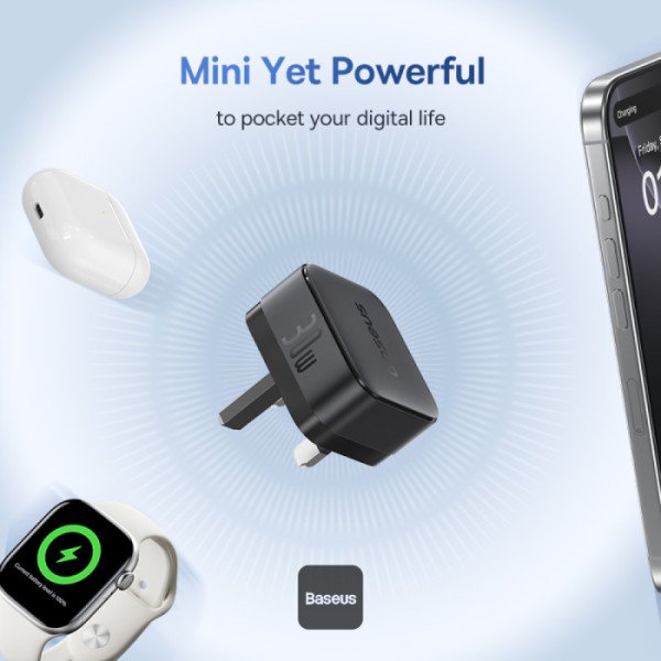 "شاحن Baseus Palm السريع 1C 30W - Cluster Black (مع كابل Baseus USB-C إلى USB-C 60W)" gallery image