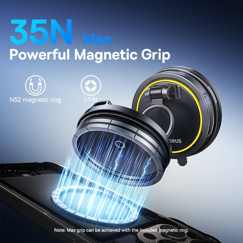 Baseus PrimeTrip VC2 Flex Pro Magnetic Wireless Car Charger Mount Suction Cup Version - Cosmic Black gallery image