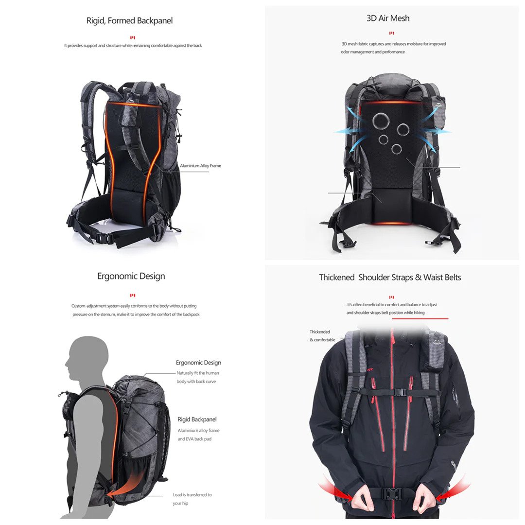 Naturehike Rock Hiking Backpack - Black (60L+5L) gallery image