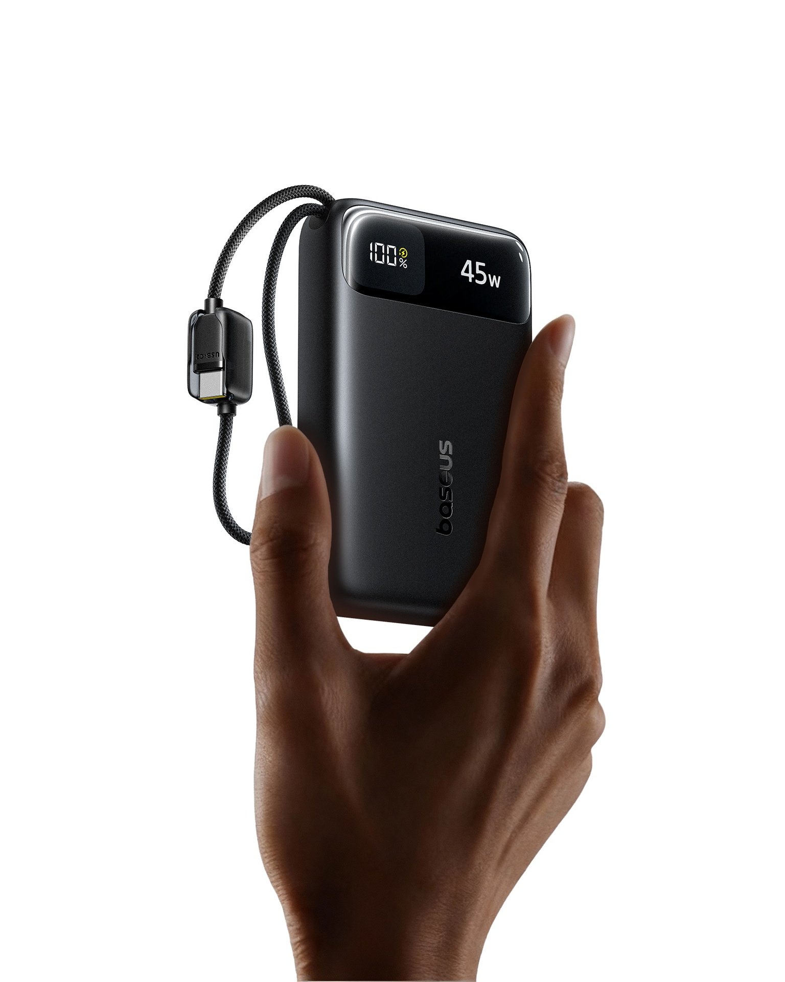 بنك الطاقة الرقمي Baseus EnerFill FC11 مع كابلات USB-C مدمجة مزدوجة 20000 مللي أمبير في الساعة 45 واط - أسود كوني gallery image