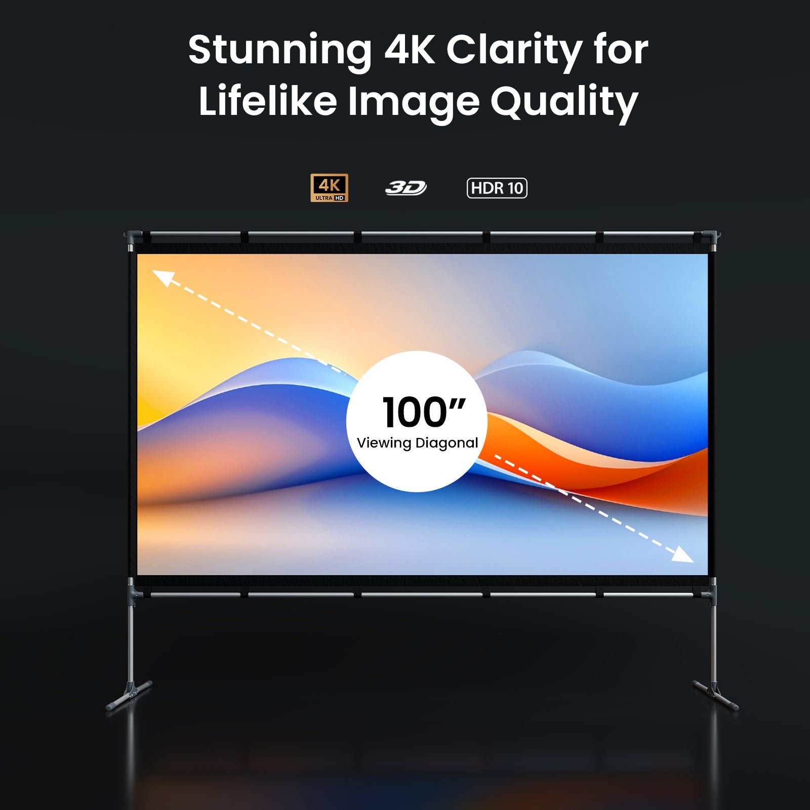 JMGO 100 Inch Portable Projector Screen with Stand gallery image