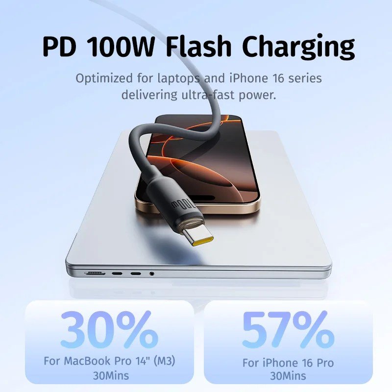 Baseus Foamed Silicone Fast Charging Data Cable USB-C to USB-C 100W 2m - Comic Black gallery image