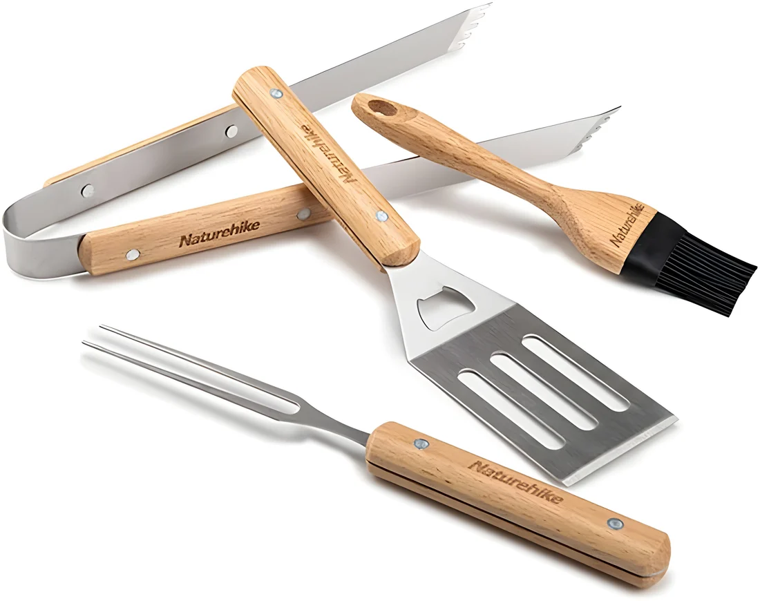 Naturehike Four-Piece Barbecue Tool Set - Wood + Stainless Steel gallery image