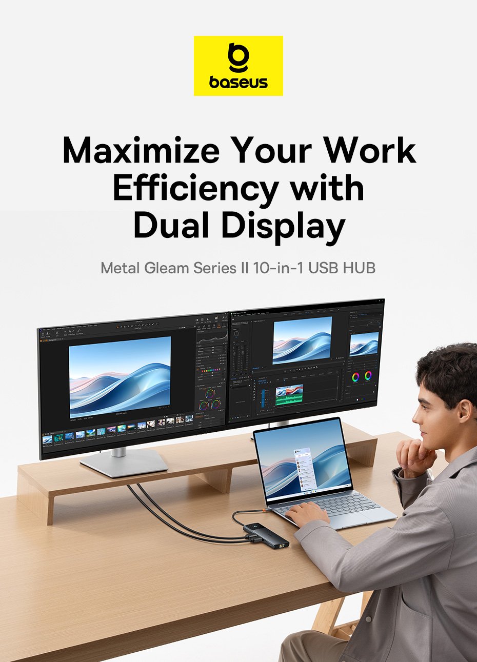 Baseus Metal Gleam II 10-in-1 USB HUB Dual Display - Cosmic Black gallery image