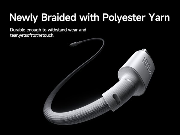 Baseus New Braided Fast Charging Cable USB-C to USB-C 100W 2m - White gallery image