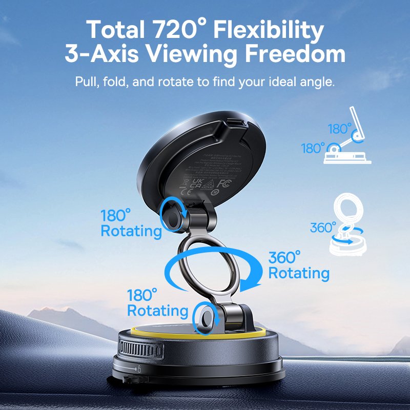 Baseus PrimeTrip VC2 Flex Pro Magnetic Wireless Car Charger Mount Suction Cup Version - Cosmic Black gallery image