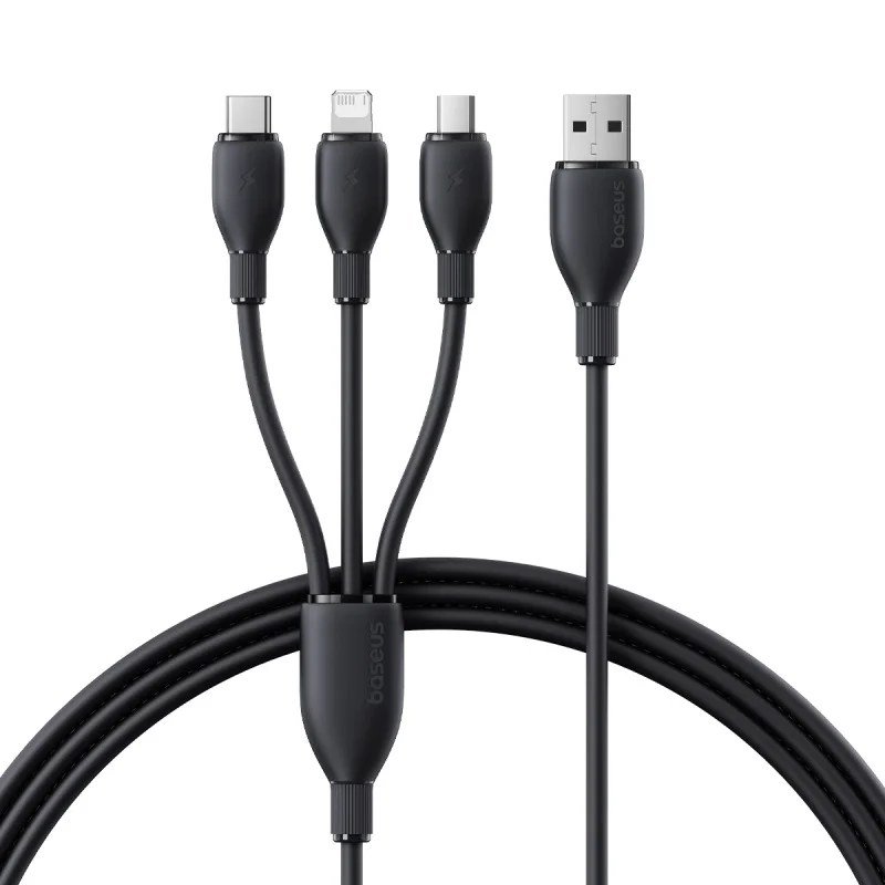Baseus Ultra-Fast One-for-Three Fast Charging Cable USB-A to M+L+C 1.3m - Cosmic Black gallery image