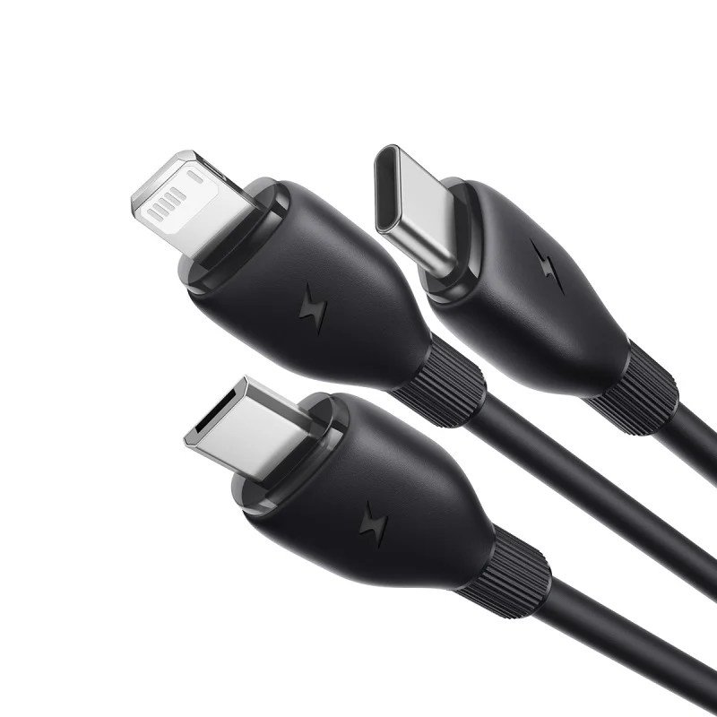Baseus Ultra-Fast One-for-Three Fast Charging Cable USB-A to M+L+C 1.3m - Cosmic Black gallery image